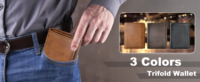 Dompet Lipat Tiga untuk Pria, Dompet Kulit dengan 8 Slot Kartu dan 2 Kantong Uang serta 1 Slot Foto Transparan - Coklat