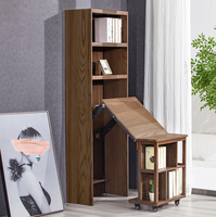 Bureau d'angle télescopique pliable avec bibliothèque intégrée, table de bureau en bois massif, bureau d'ordinateur, bureau d'écriture, bibliothèque de chevet d'angle