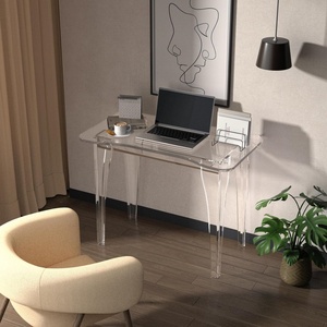 Bureau en acrylique, <span class=keywords><strong>table</strong></span> d'ordinateur ergonomique, matériau épaissi de 15 mm/0,63 pouce, montage facile pour bureau, salon, chambre à coucher - Product Image 2