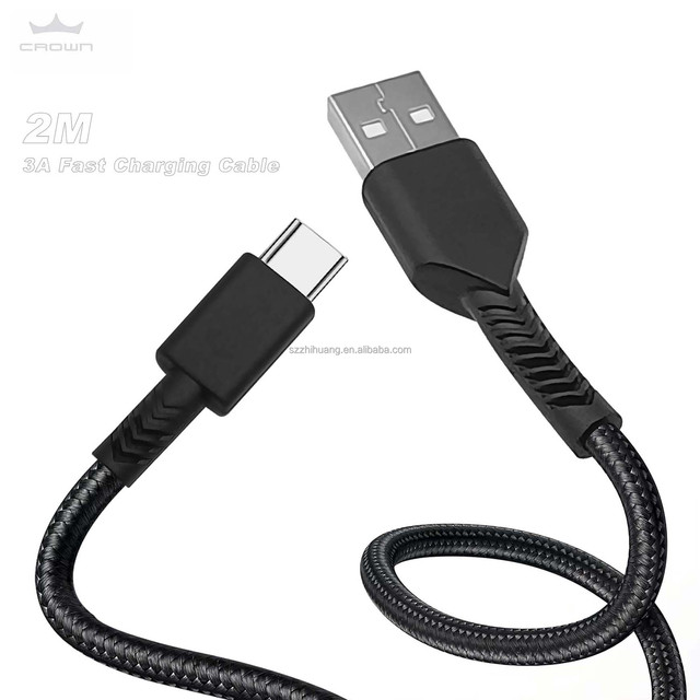 3A 2M Nylon Braided USB2.0 Fast Charging Data Cable with PVC Jacket USB C Rapide for Samsung IPhones Power Bank PC
