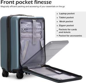<span class=keywords><strong>Valise</strong></span> de <span class=keywords><strong>cabine</strong></span> de voyage ultra légère personnalisée en <span class=keywords><strong>polycarbonate</strong></span> PC 100%, avec port USB, poche avant - Product Image 3