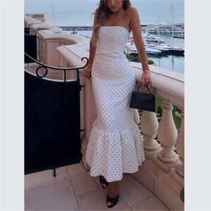 Vestido Maxi Elegante de Mujer con Estampado de Puntos, Fabricante de Vestidos con Dobladillo con Volantes para Uso Diario Informal, Verano y Vacaciones - Product Image 1