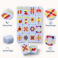 Tuiles de Mahjong Américaines Pop Art Uniques - Ensemble de 160 Tuiles Géométriques Modernes en Acrylique Bleu Translucide - Ensemble de Mahjong Coloré Gravé