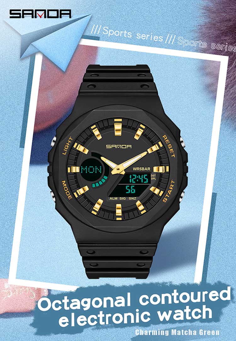 SANDA 6016 Black Digital Sports Watch for Men - Water Resistant