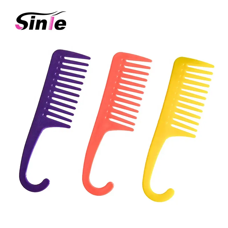 Venta al por mayor de alisador de dientes anchos de plástico con logotipo privado Peines de dientes anchos húmedos Cepillo de pelo