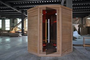 Uso domestico SS-450V per 4 persone Sauna a infrarossi a vapore secco a spettro completo in vetro rosso riscaldatore ad angolo Design cicuta benefici per la salute - Product Image 4