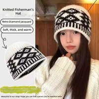 Chapeau Bob Tricoté Jacquard Fair Isle Rétro à Motif Losanges en Spandex/Polyester pour Femme Adulte Automne/Hiver – Flatteur pour le Visage