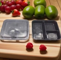 Récipient à emporter jetable avec 3 compartiments et assiettes jetables avec couvercle
