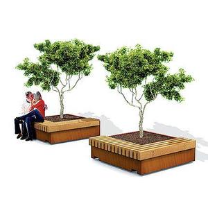 Pre-rusted corten steel large planter with wooden <b>seating</b> bench outdoor metal garden decoration - Product Image 4