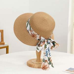 Chapeau de soleil en paille pour femme, style décontracté, avec nœud, idéal pour l'été, les voyages et la plage - Vente en gros - Product Image 2