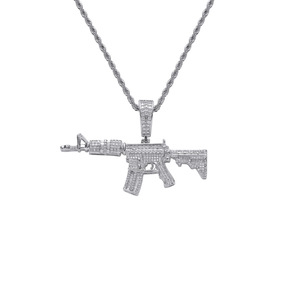 Collier pendentif mitrailleuse, chaîne superposée Hip Hop pour homme, bijoux en cuivre incrustés de CZ, style Iced Out - Product Image 2