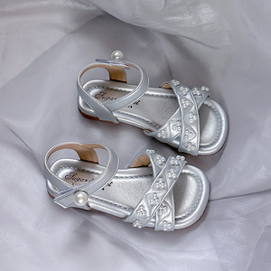 Sandalias de Princesa con Perlas y Diamantes de Imitación para Niñas Fankahao, Verano 2025, Nuevas Sandalias de Playa para Niños con Cierre de Velcro y Suela de TPR - Product Image 2