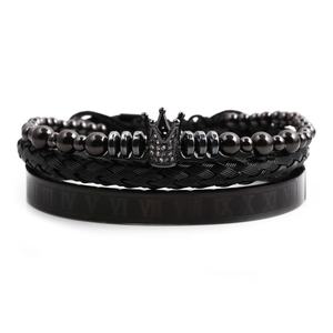 MIENTER 2023 bracelet à breloques en acier inoxydable pour homme, couronne de boule tressée et perlée - Product Image 2