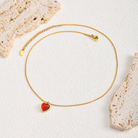 Damesmode goudkleurige ketting rode hartsteen hanger elegante dames neksieraden voor feest Valentijnsdag cadeau