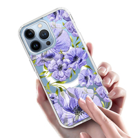 Magnétique Violet Rose Fleur De Luxe PC Dur Antichoc Mobile Téléphone Cas pour iPhone 14 15 13 16E 17