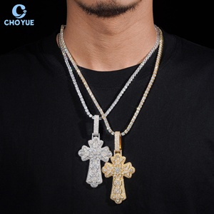 Colgante de Cruz de Moissanita, Plata 925, Chapado en Oro de 18K, Estilo Hiphop, Unisex, con Incrustaciones de Diamantes, Colgante de Cruz Baguette - Product Image 5