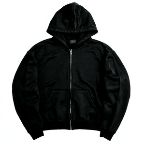 Sudadera con Capucha para Hombre, Negra, de Algodón y Felpa, con Cierre, Corte Regular, Color Sólido, con Bolsillo Delantero, para Otoño - Product Image 3
