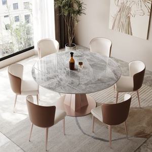 Table à manger ronde extensible moderne de haute qualité avec surface en pierre frittée et pieds en acier au carbone pour hôtel et villa - Product Image 3
