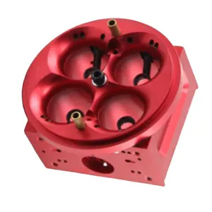 High precision CNC milling red Aluminum Billet 4-hole fuel delivery carburetor main body by your design