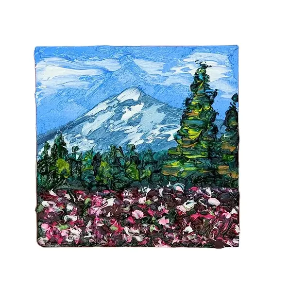 Magnet Kulkas Dekoratif Lembah Gunung Resin Kustom Lukisan Tangan Impasto Alaska Lanskap Miniatur Hadiah Seni