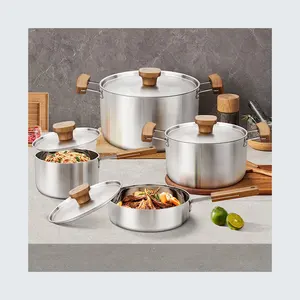 8 Pcs Induction Kitchen Cooking Pot And Pan Set Dishwasher Safe Nonstick Triply Stainless Steel Cookware Set