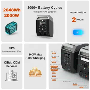 Générateurs solaires Lifepo4, Station d'alimentation à batterie Portable 1000w, 1500w, 3000w, 5000w, centrale d'alimentation industrielle pour le stockage d'énergie