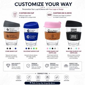 Gobelet en silicone réutilisable personnalisé 8 oz 12 oz avec logo, cadeau promotionnel idéal pour les entreprises, tasse à café en verre - Product Image 5