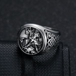 Anillo de acero inoxidable para hombre con diseño de caballo y caballero, joyería retro de moda, regalo para él - Product Image 3