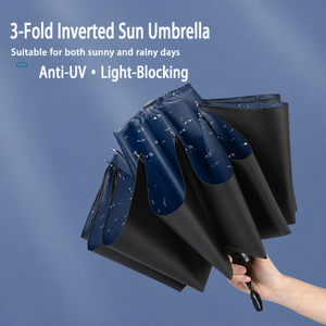 Parapluie inversé manuel JUNVOY à 3 plis, protection UV, revêtement noir, tube en fer renforcé, parasol de voyage, cadeau publicitaire - Product Image 3