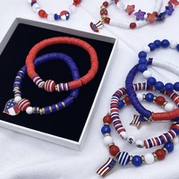 Coffret de perles en argile polymère pour la Fête de l'Indépendance, perles rondes intercalaires rouges, bleues et blanches, breloques patriotiques en forme d'étoile pour la fabrication de bracelets DIY