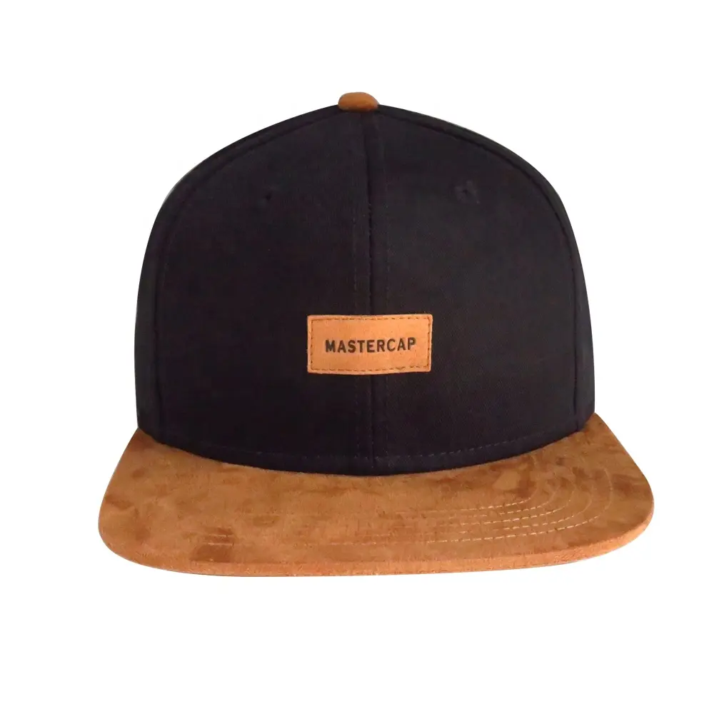 Caps With Design Black Fashion Design Flat Brim Snapback Cap With Brown Suede Brim