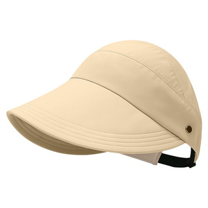 Summer Visor Cap Wide Brim With Mask Hook Outdoor Sun Protection Hat Foldable Unisex Khaki Beige Pink Black Polyester - Product Image 2