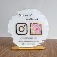 Panneau Acrylique Personnalisé Code QR pour Entreprise, Signe Social avec Logo Instagram Facebook, Icône Effet Miroir Or/Argent/Or Rose