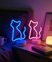 Lampe de table LED néon blanc chaud en forme de chat assis mignon, lampe de bureau en forme d'animal de compagnie de dessin animé pour bar avec garantie d'un an