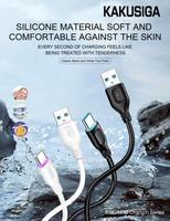 KAKUSIGA Kabel Data Silikon USB ke Type C 1 Meter, Pengisian Cepat, Trendi, Grosir, Terlaris untuk Ponsel