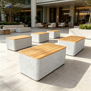 Banc cube moderne en FRP style terrazzo avec finition mouchetée pour espaces publics extérieurs, patios et halls - Product Image 2