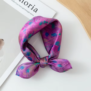 100% Soie de Mûrier 53X53cm, Bandana Carré à Imprimé Floral Violet, Foulard Léger pour Femme, Accessoire de Cheveux de Luxe - Product Image 1