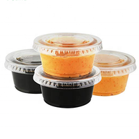 Gobelet à sauce Bingo Brand, durable, à paroi simple, en PET de qualité alimentaire, transparent noir, 3,25 oz, avec couvercle à clapet pour l'emballage alimentaire