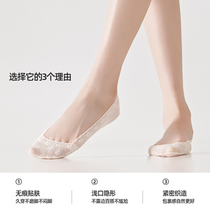 Nouvelles chaussettes invisibles en dentelle de soie glacée pour femme Printemps/Été 2026, semelle en lin, fines et respirantes, bordure en dentelle, anti-dérapantes - Product Image 2