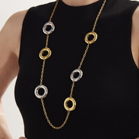 Chaîne de cou longue en acier inoxydable, cercle creux bicolore, plaqué or 18 carats, bijoux simples et polyvalents