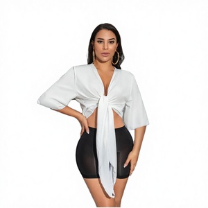 Traje de Baño de Una Pieza Personalizado, Nuevo, Sexy, Blanco Sólido, Talla Grande, con Malla Frontal, Lazos, Relleno Extraíble, Antibacteriano, para Mujer - Product Image 2