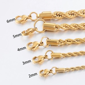 Cadena de cuerda trenzada de acero inoxidable 316L de color dorado, ancho 2/3/4/5/6 mm, para joyería de hombre y mujer, venta al por mayor. - Product Image 5