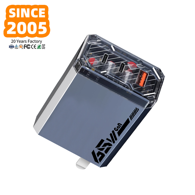SDL Factory Direct Supply 65W Fast Charging Multi-Port USB Power Adapter Transparent Mecha Style A+C GaN US EU Charger Plug