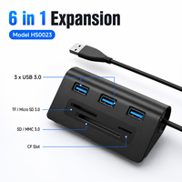 Hub USB-C 6-en-1 avec lecteur de cartes SD TF CF, répartiteur USB 3.0 à 3 ports, adaptateur multiport en aluminium 2-en-1 à double port hôte pour PC