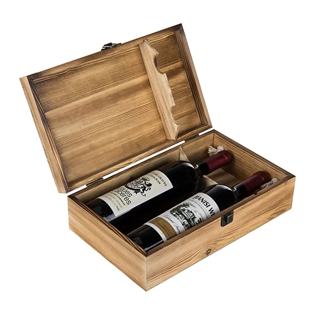 OEM-Fabrik kundendefinierte Rotholz-Bambus-Weinbox mit Seilgriff tragbare Geschenkbox mit Doppelstütze für Whiskey/Tee-Verpackung