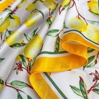 Écharpe de tête en soie de polyester à motif de fruits d'été, imprimé citron, foulard pour femmes, style de bureau, petit foulard pour femme