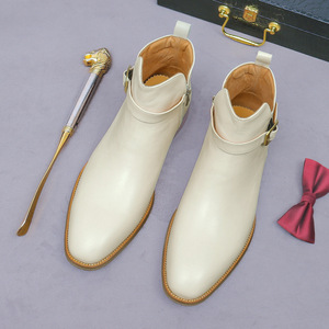 New leather men's <b>boots</b> with light-colored leather belt buckle, business formal wear, zipper, genuine leather short <b>boots</b>, men's - Product Image 6