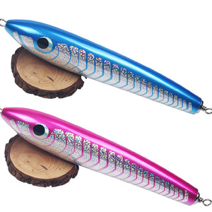 Señuelo de madera de 140 g para pesca en agua salada, macarela, lubina, trolling, jigging, acabado con polvo láser azul y rosa - Product Image 4