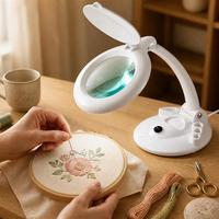 Multi Hole Storage Base Magnifier Lamp Illuminated Magnifying Glass Light for Cross Stitch Handcraft Workstation
