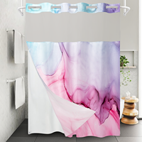 Rideau de Douche Double Couche Luxe Rose Vif et Violet Effet Marbre Pastel - Voilage Respirant Écologique Anti-Moisissure
